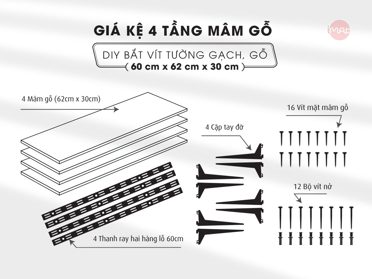 Kệ lắp ráp DIY 4 tầng mâm gỗ