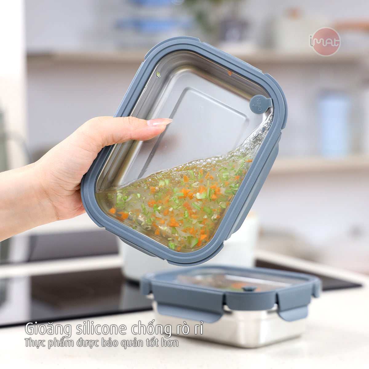 Hộp inox dùng vi sóng, nắp thuỷ tinh chịu nhiệt