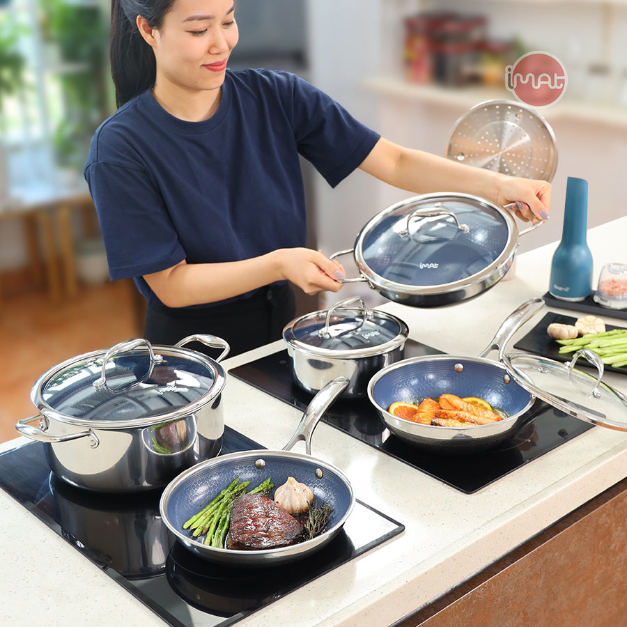 Bộ 5 nồi chảo iMat Hybrid lòng xanh