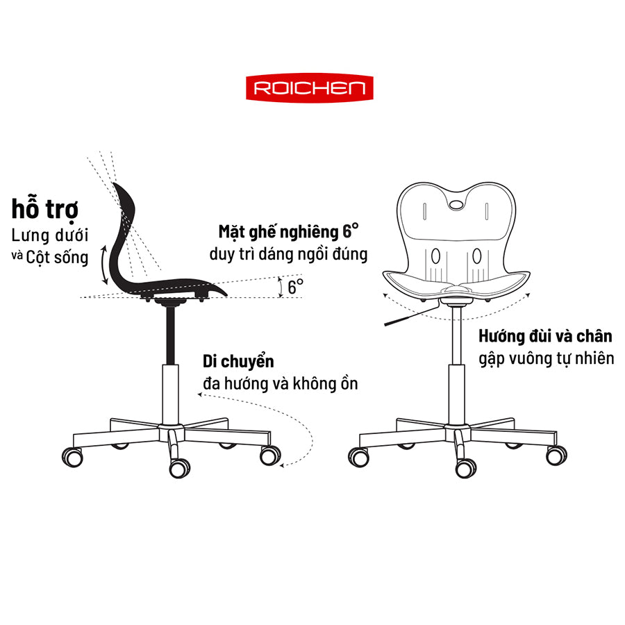 Ghế chỉnh dáng ngồi đúng WOW chân xoay Roichen