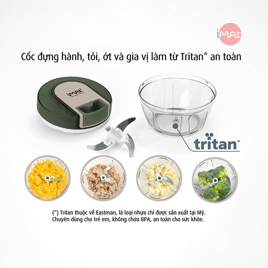 Cối xay tỏi ớt kéo tay cốc Tritan