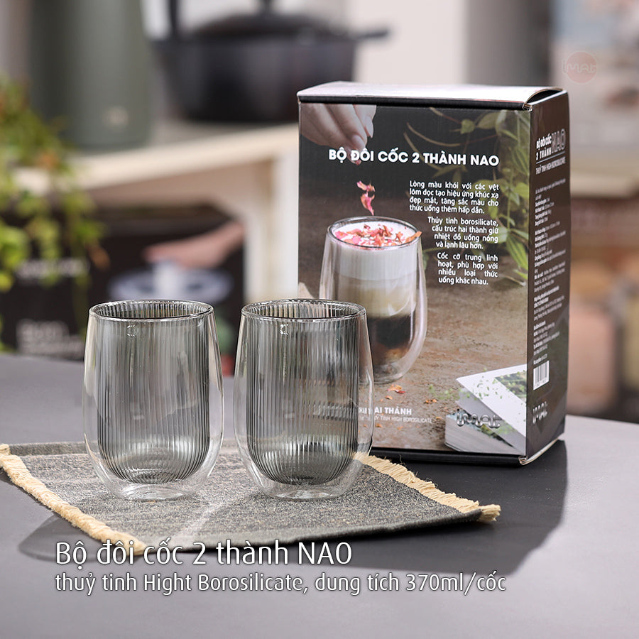 Bộ đôi cốc 2 thành NAO thuỷ tinh Hight Borosilicate