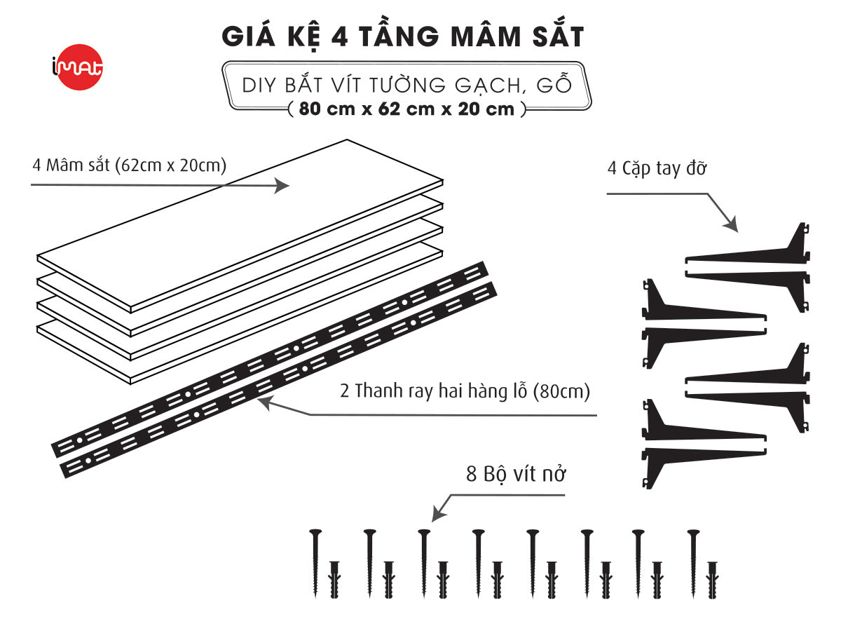 Kệ lắp ráp DIY 4 tầng mâm sắt