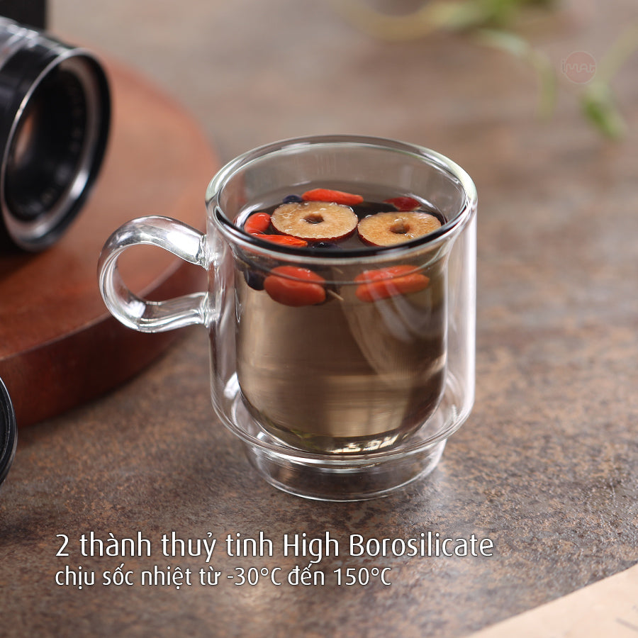 Bộ 6 cốc trà TATA thuỷ tinh Hight Borosilicate 2 thành cách nhiệt