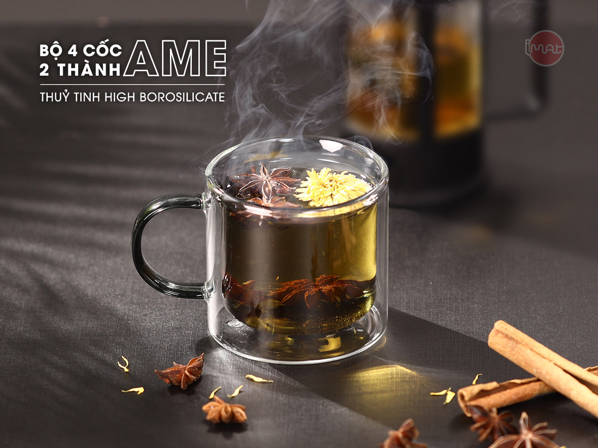 Bộ cốc AME hai thành 250ml bằng thuỷ tinh Borosilicate
