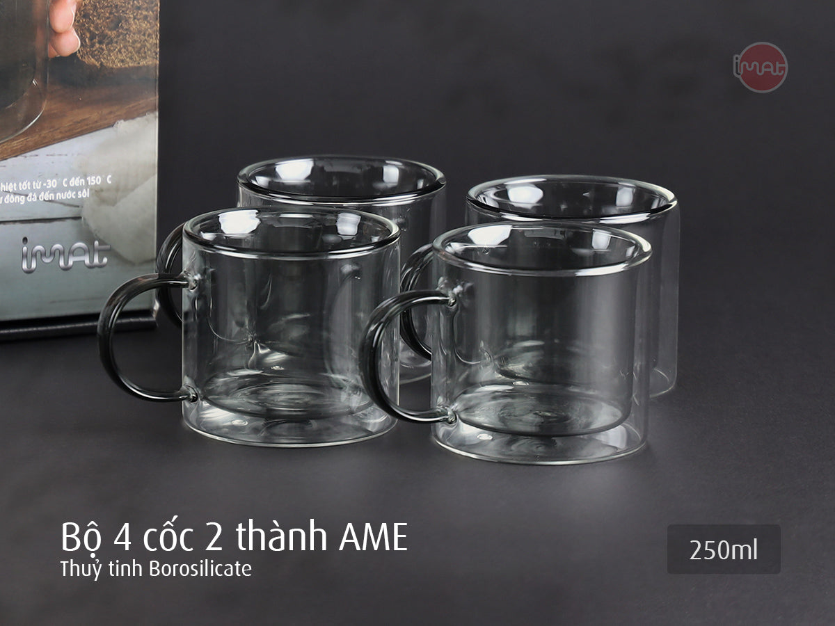 Bộ cốc AME hai thành 250ml bằng thuỷ tinh Borosilicate