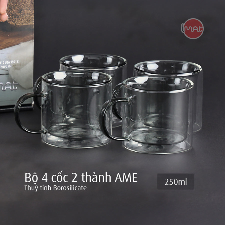 Bộ cốc AME hai thành 250ml bằng thuỷ tinh Borosilicate