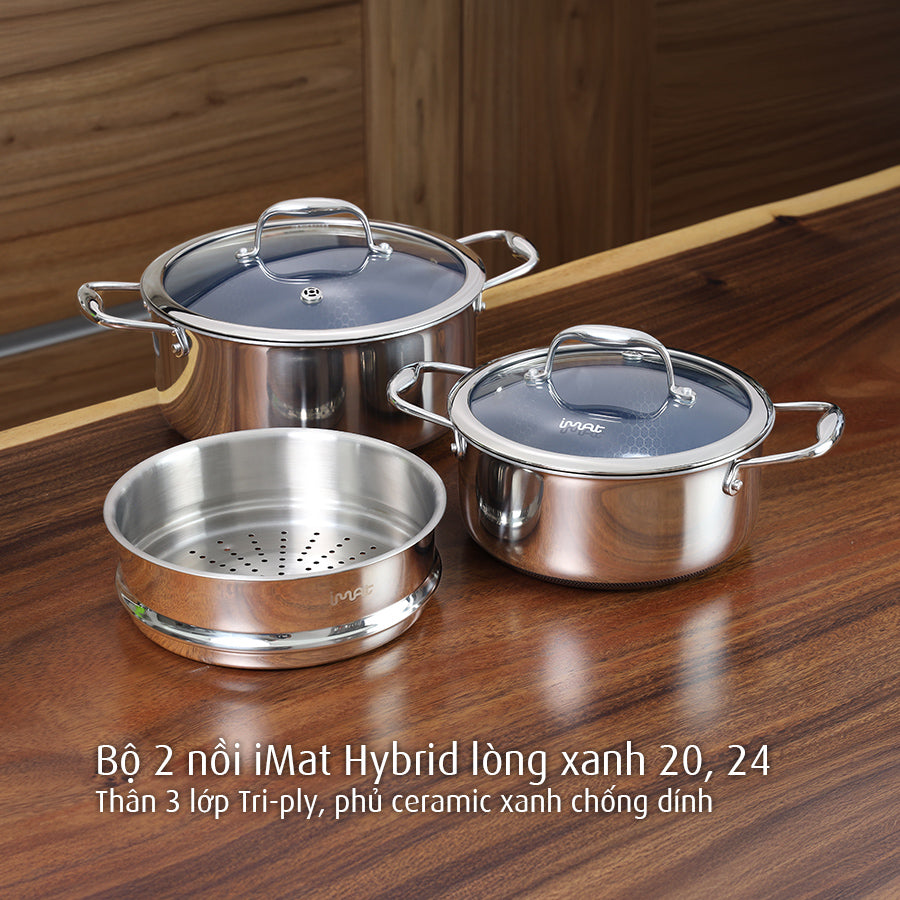 Bộ 2 nồi iMat Hybrid lòng xanh 20, 24