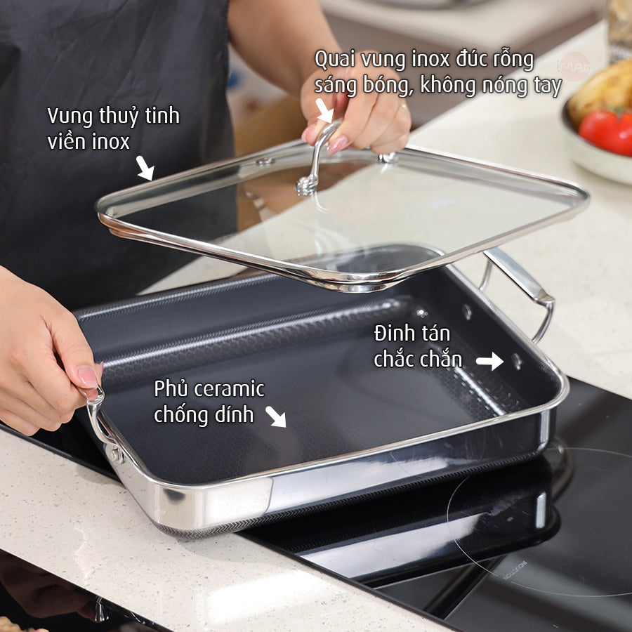 Chảo vuông đa năng 24 hai tay cầm iMat Hybrid