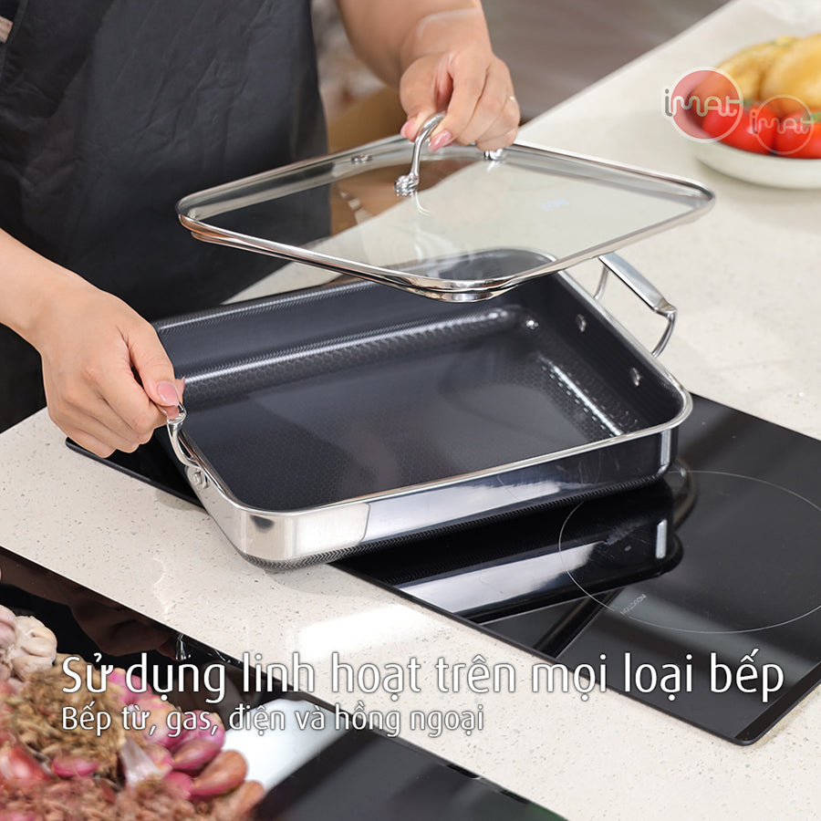 Chảo vuông đa năng 24 hai tay cầm iMat Hybrid