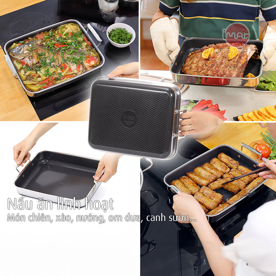 Chảo vuông đa năng 24 hai tay cầm iMat Hybrid