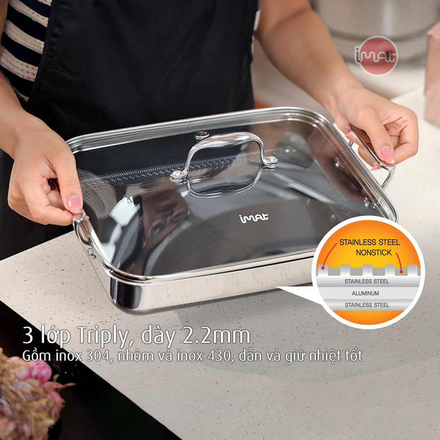 Chảo vuông đa năng 24 hai tay cầm iMat Hybrid
