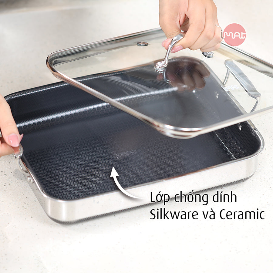 Chảo vuông đa năng 24 hai tay cầm iMat Hybrid
