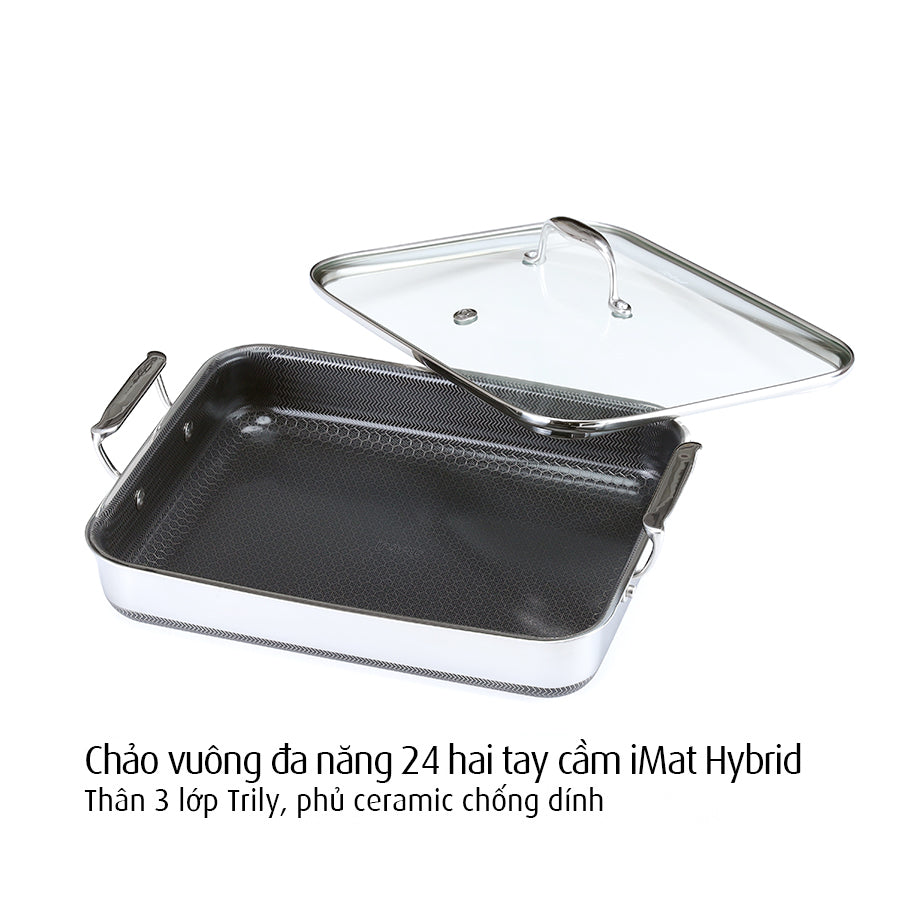 Chảo vuông đa năng 24 hai tay cầm iMat Hybrid