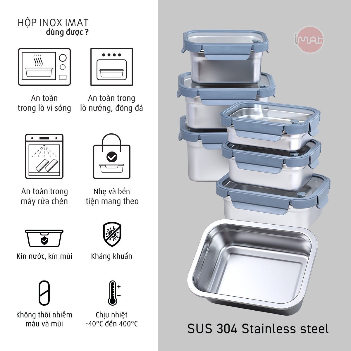 Hộp inox dùng vi sóng, nắp thuỷ tinh chịu nhiệt