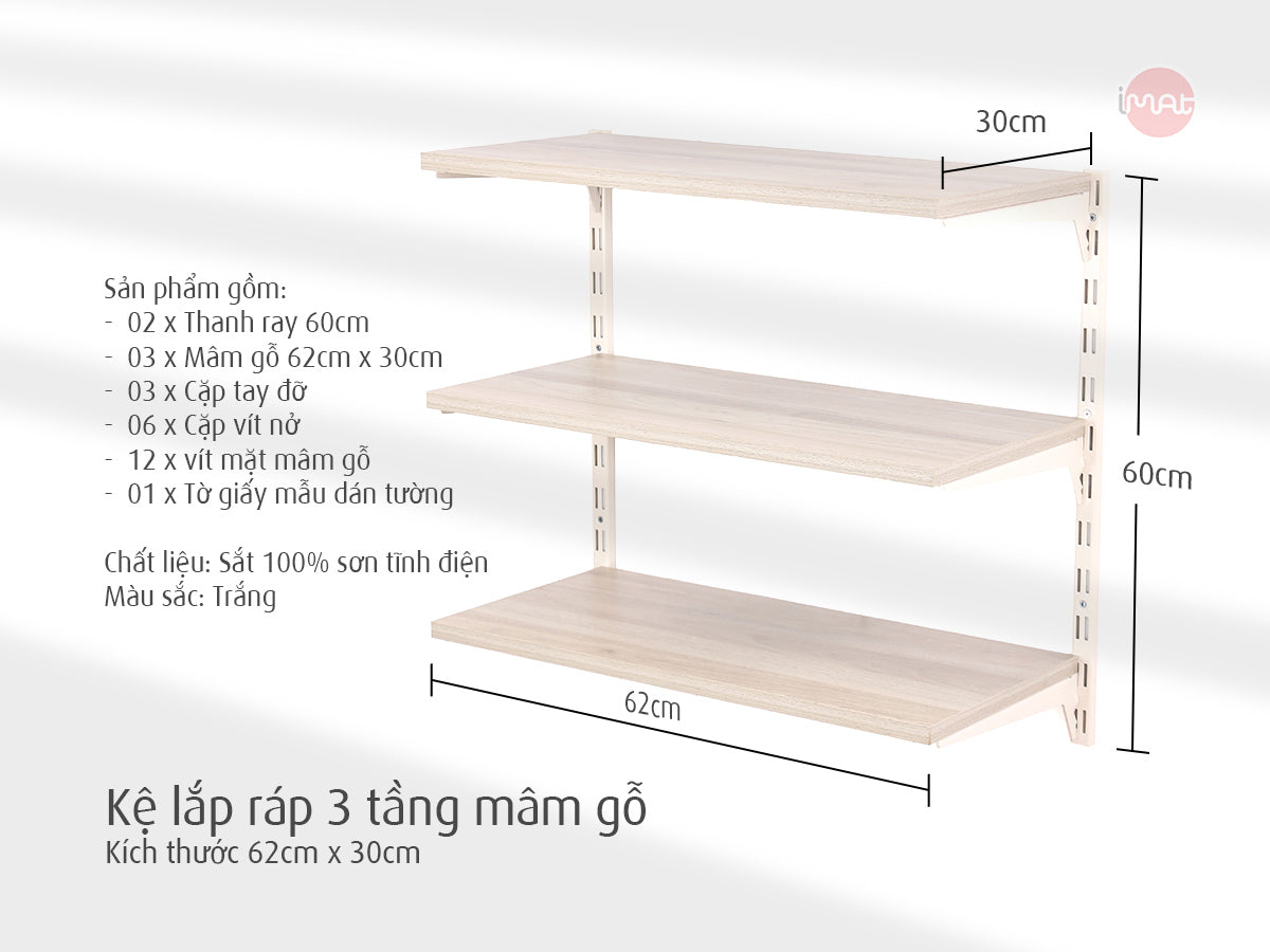 Kệ lắp ráp DIY 3 tầng mâm gỗ