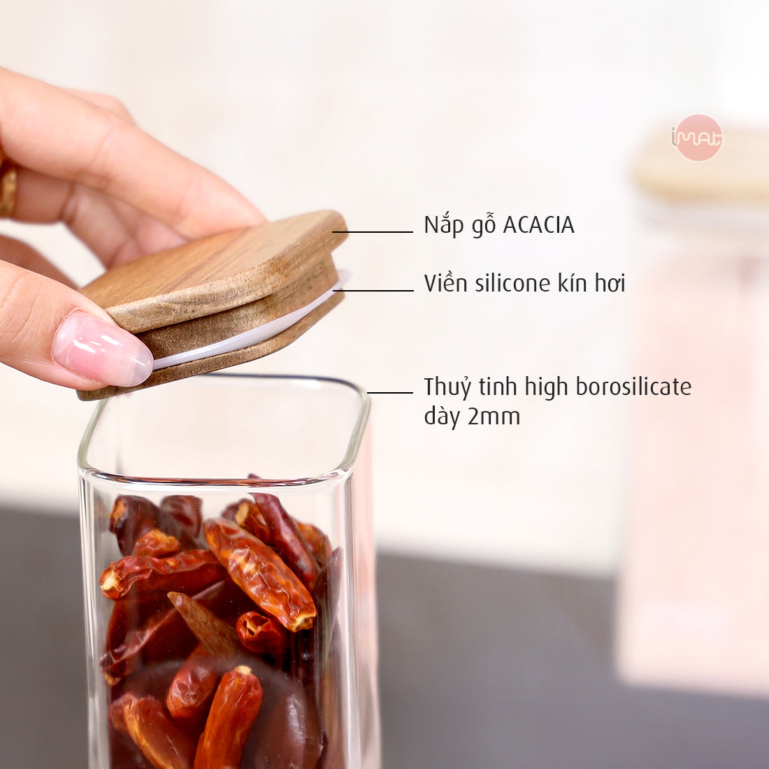 Bộ 4 lọ gia vị thuỷ tinh borosilicate ACA 420ml, nắp gỗ