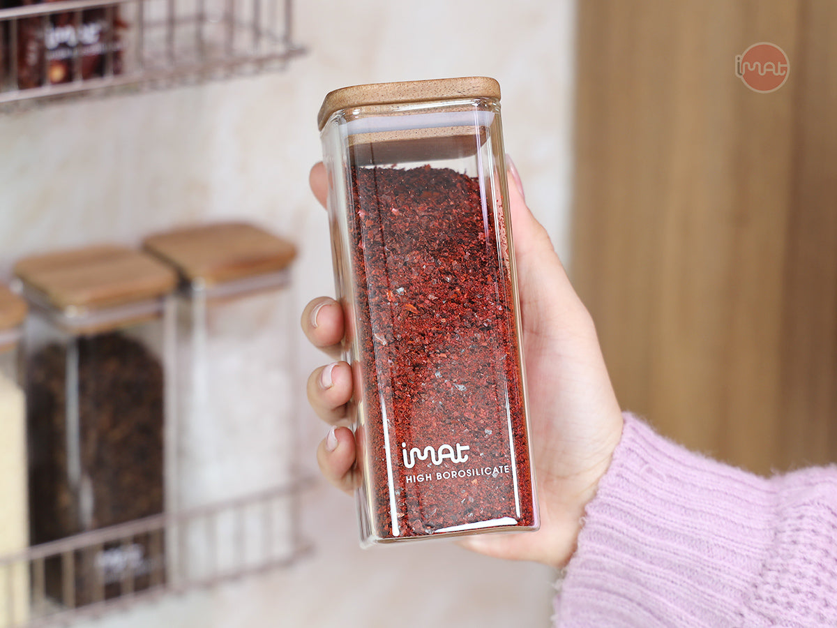 Bộ 4 lọ gia vị thuỷ tinh borosilicate ACA 420ml, nắp gỗ