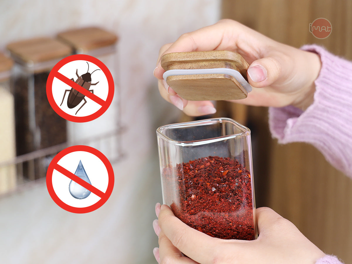 Bộ 4 lọ gia vị thuỷ tinh borosilicate ACA 420ml, nắp gỗ