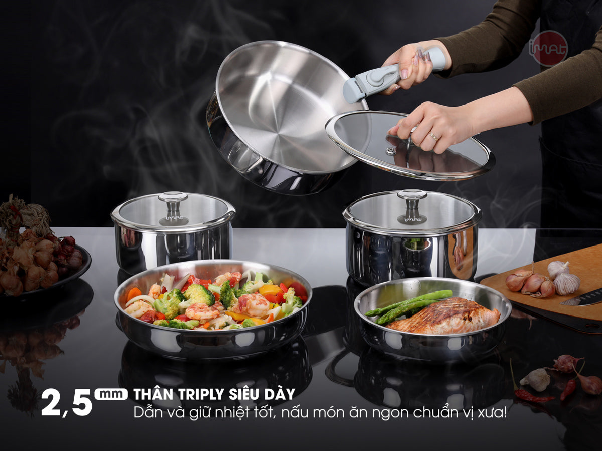 Bộ 5 nồi chảo iNox - Không phủ lớp chống dính