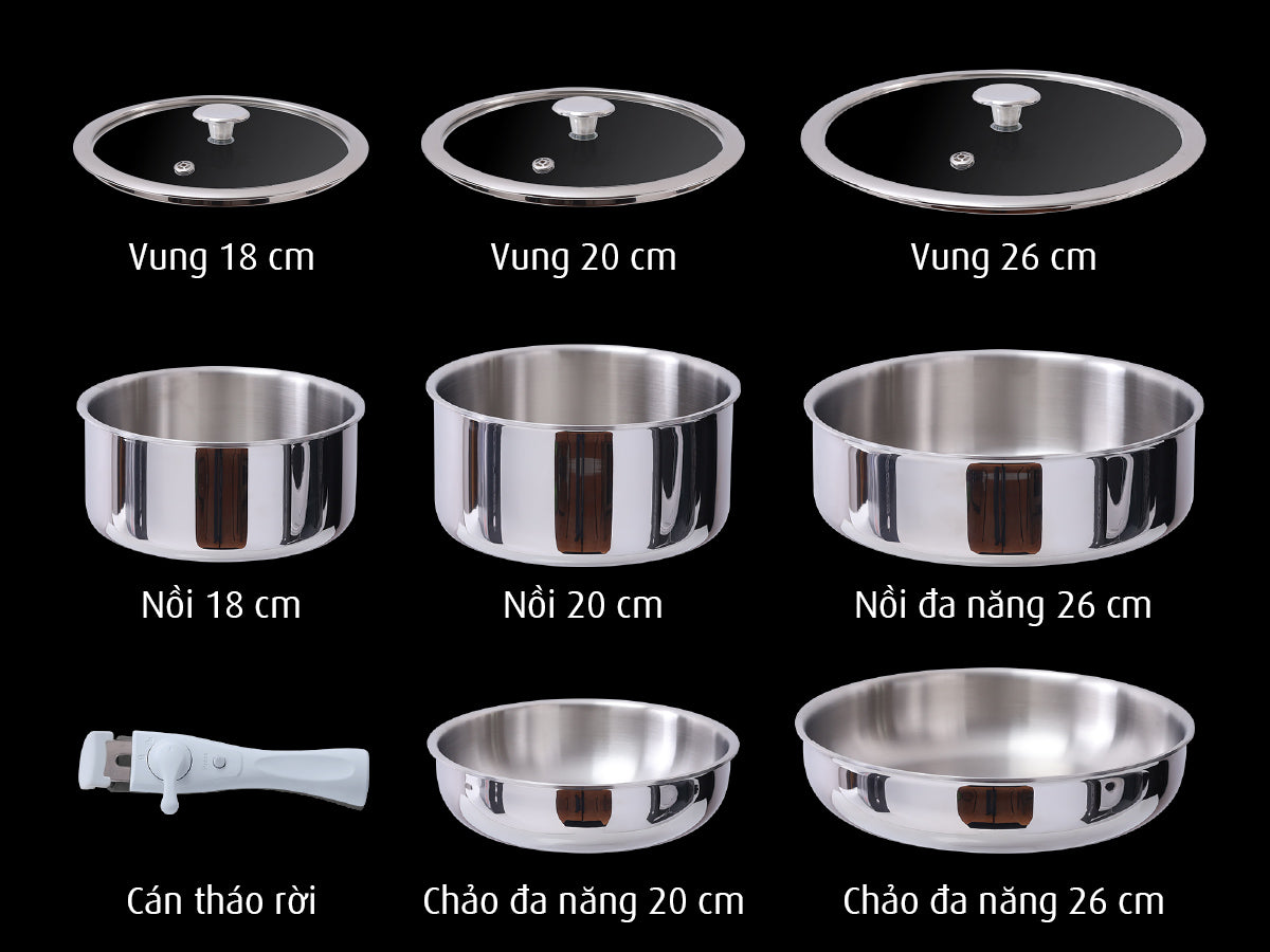 Bộ 5 nồi chảo iNox - Không phủ lớp chống dính
