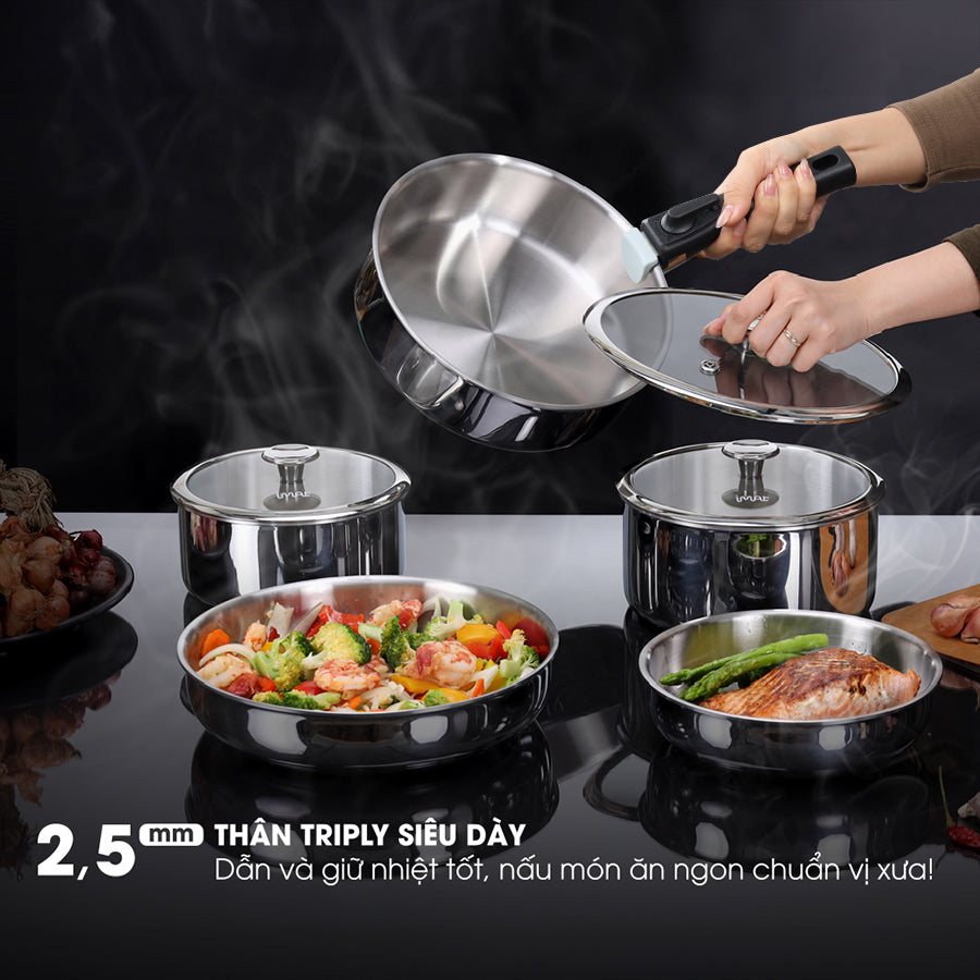 Bộ nồi chảo iNox cán rời 9 món - Không phủ lớp chống dính