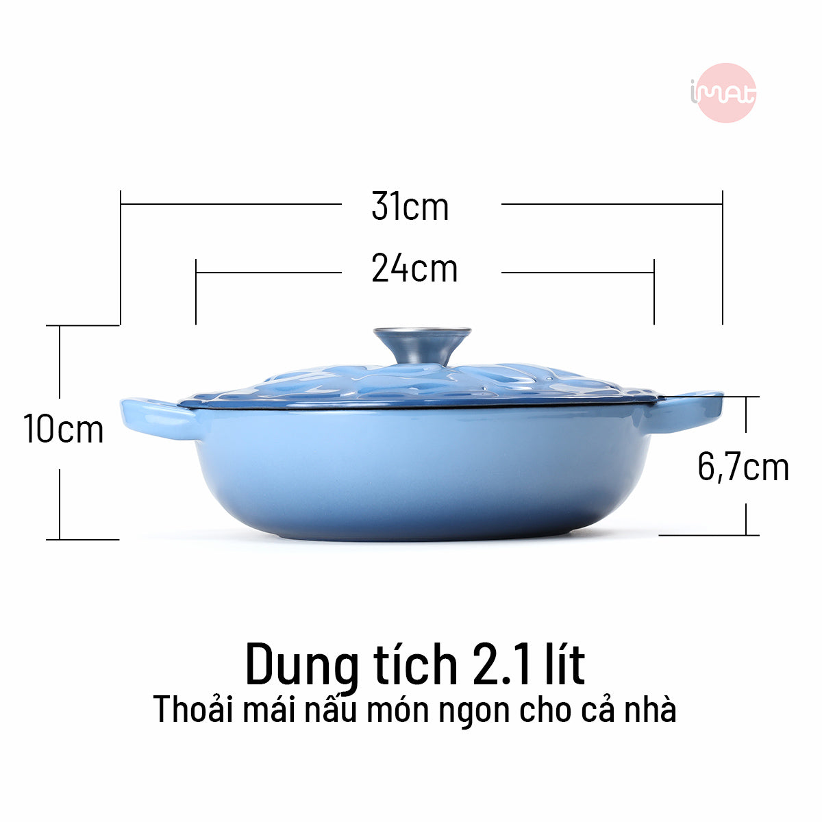 Chảo gang tráng men đa năng nắp cánh hoa 24cm