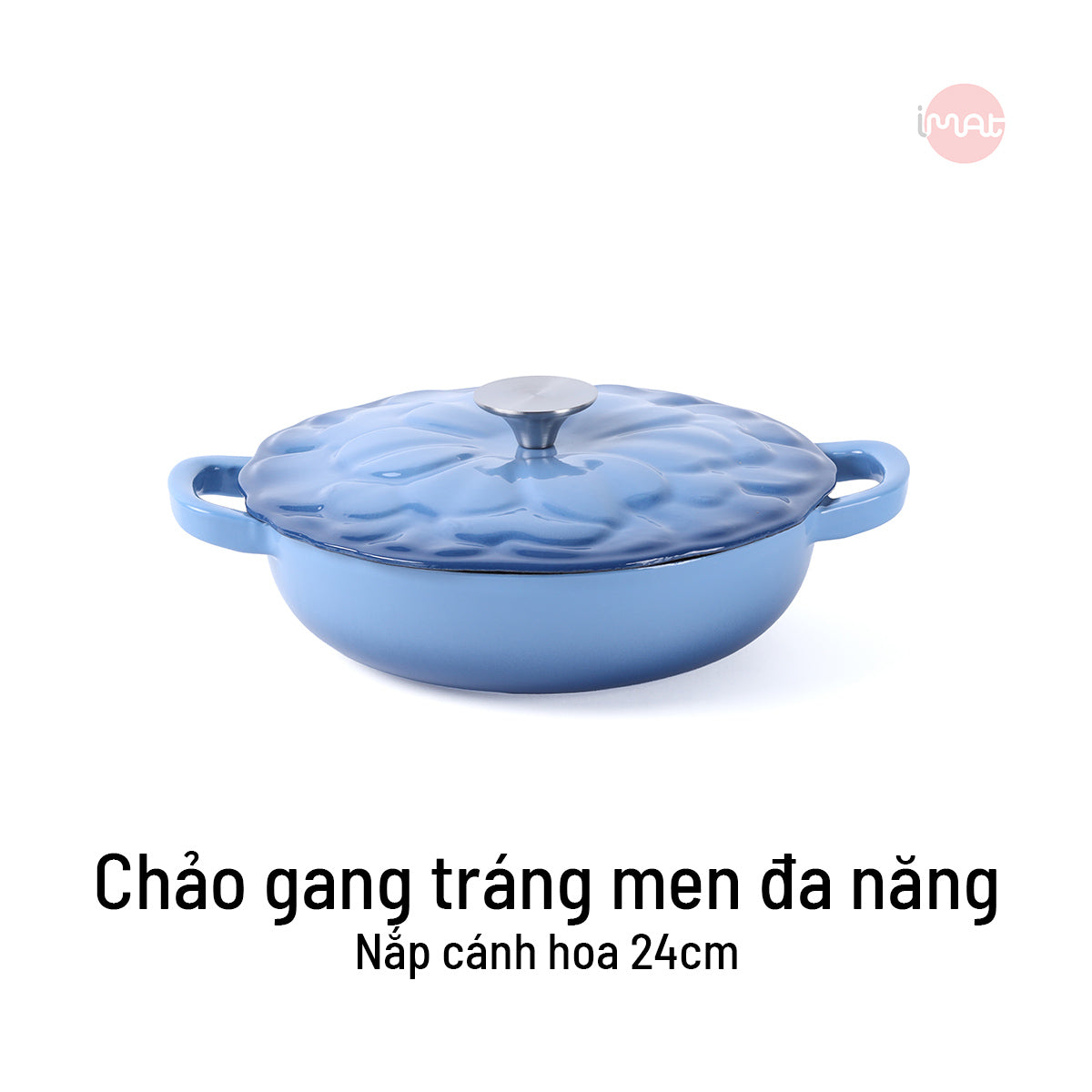 Chảo gang tráng men đa năng nắp cánh hoa 24cm
