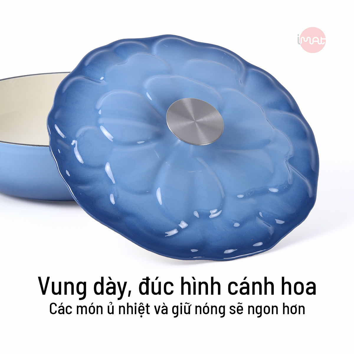 Chảo gang tráng men đa năng nắp cánh hoa 24cm