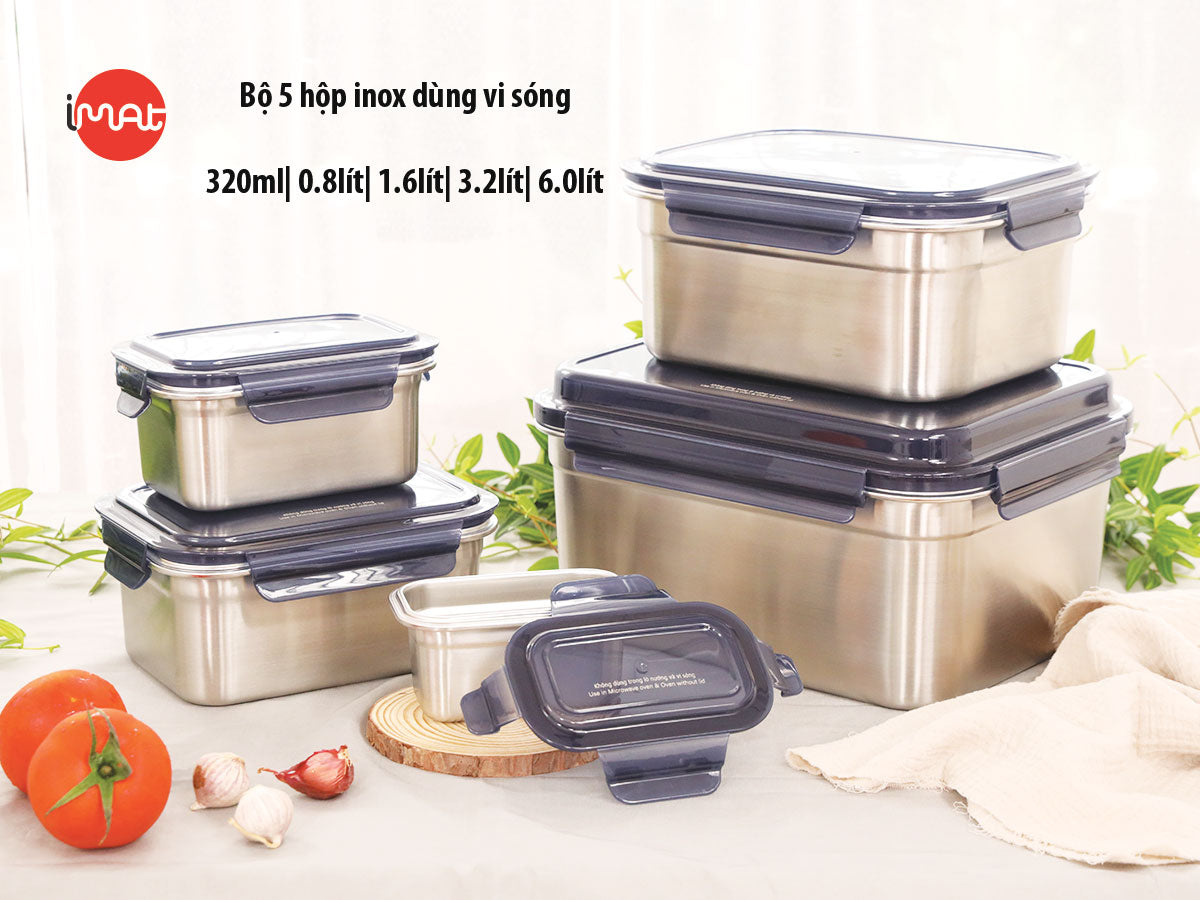 Bộ 5 hộp inox dùng vi sóng