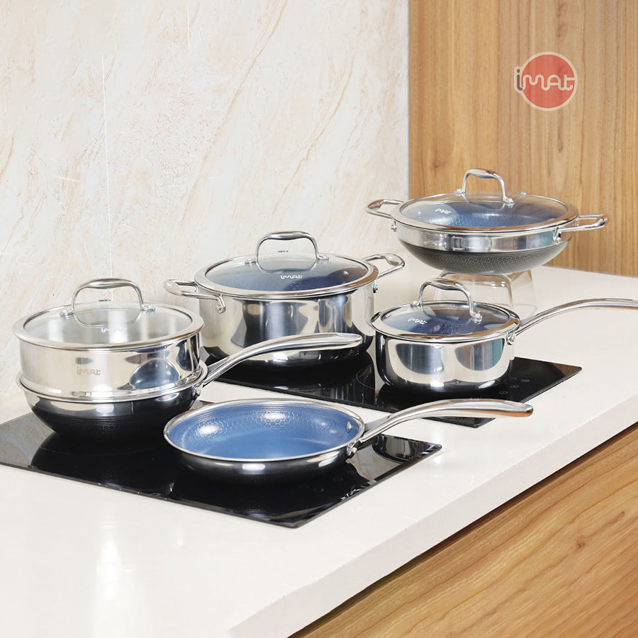 Bộ 5 nồi chảo iMat Hybrid lòng xanh