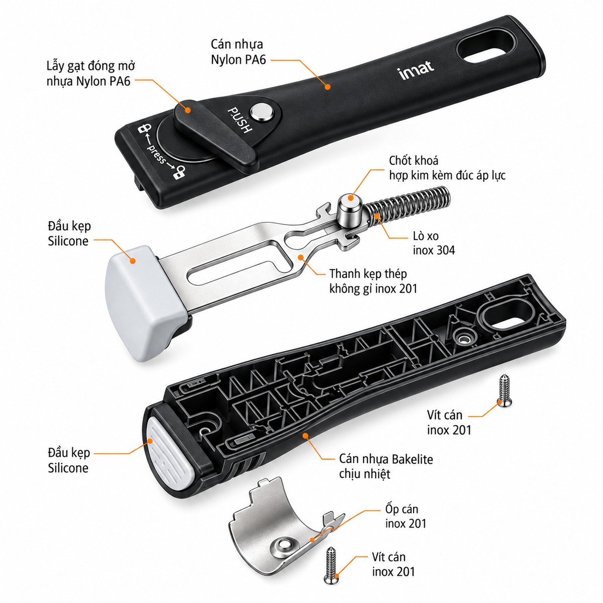 Bộ nồi chảo iNox cán rời 9 món - Không phủ lớp chống dính