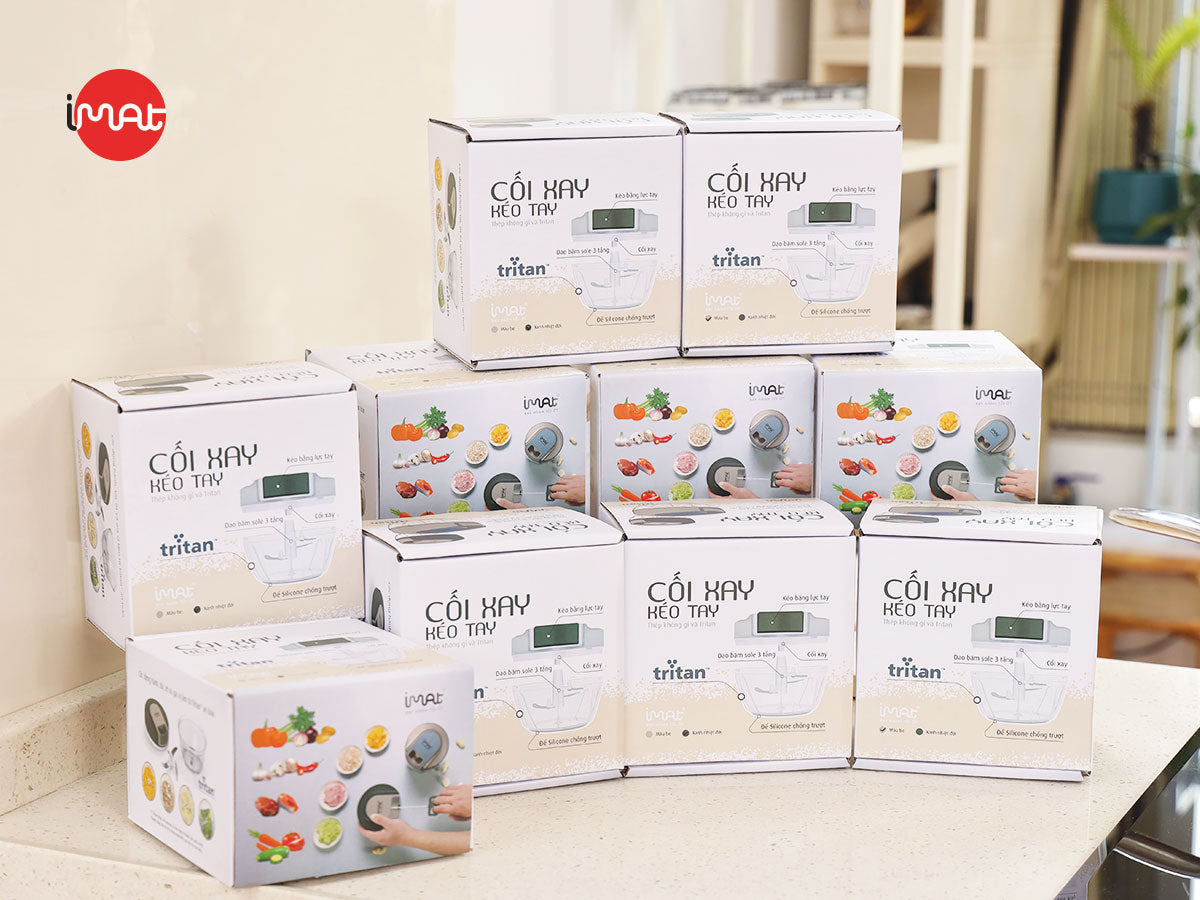 Cối xay tỏi ớt kéo tay cốc Tritan
