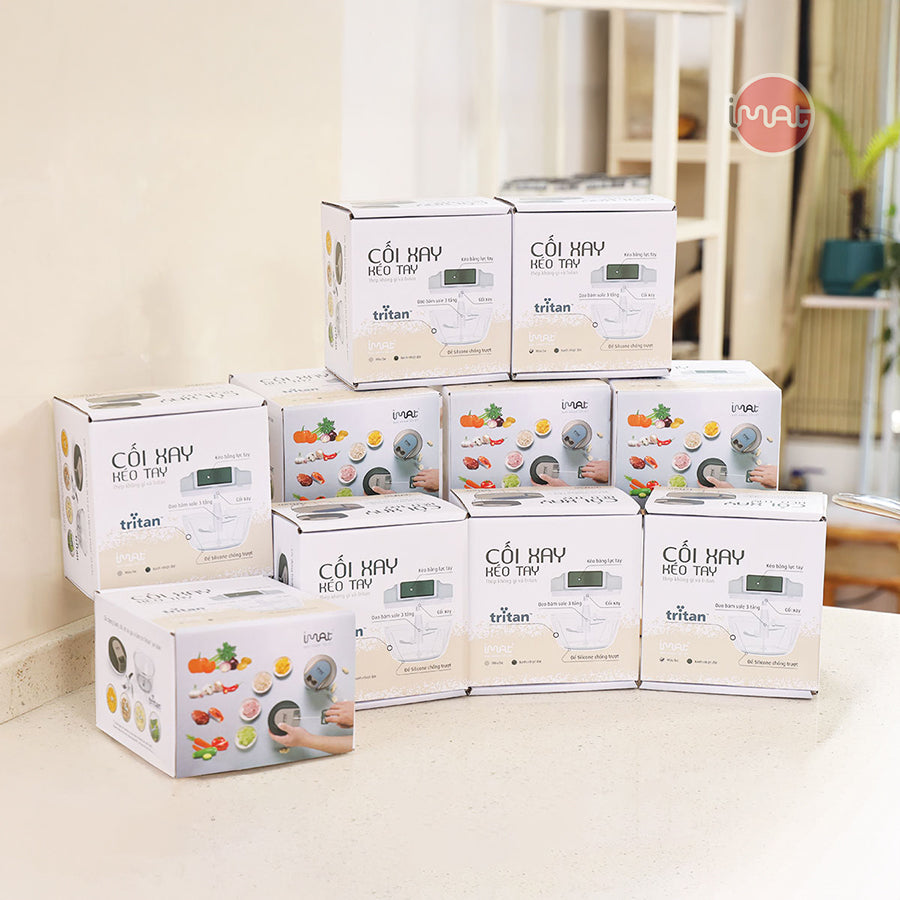 Cối xay tỏi ớt kéo tay cốc Tritan