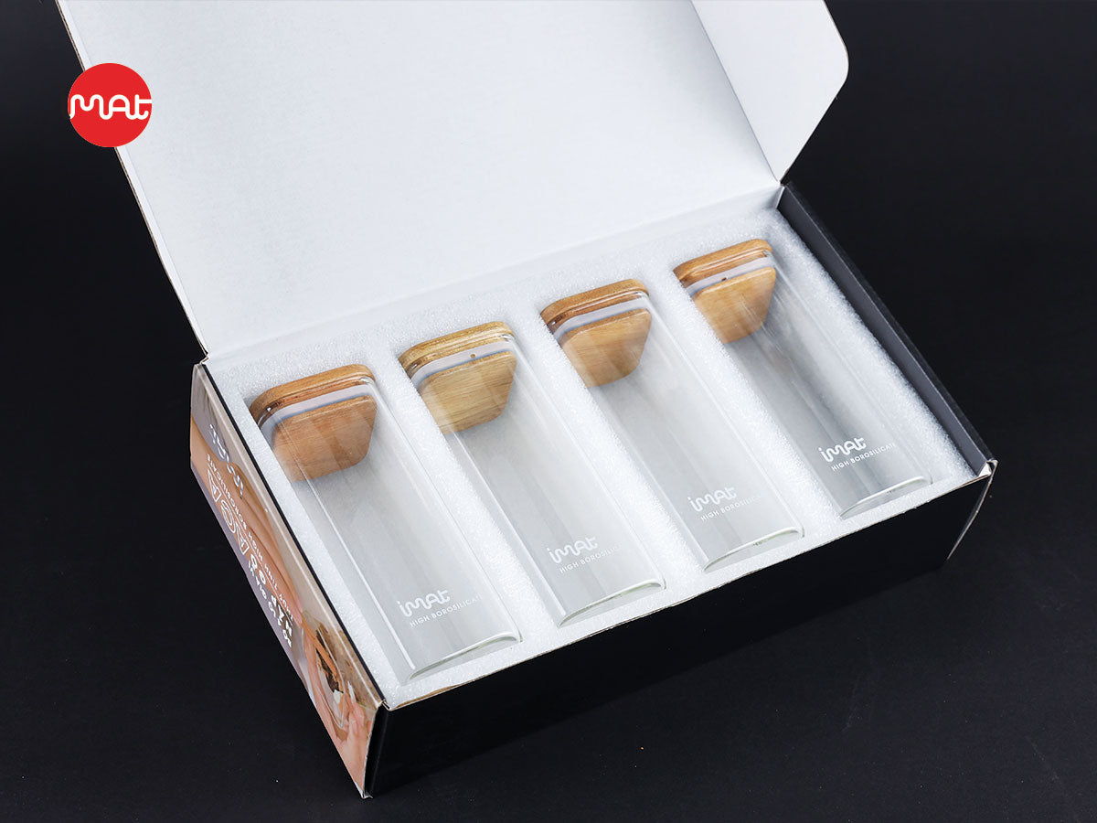 Bộ 4 lọ gia vị thuỷ tinh borosilicate ACA 420ml, nắp gỗ