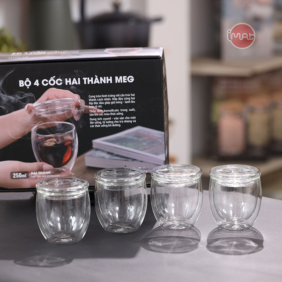 Bộ 4 cốc MEG thuỷ tinh Hight Borosilicate 2 thành cách nhiệt