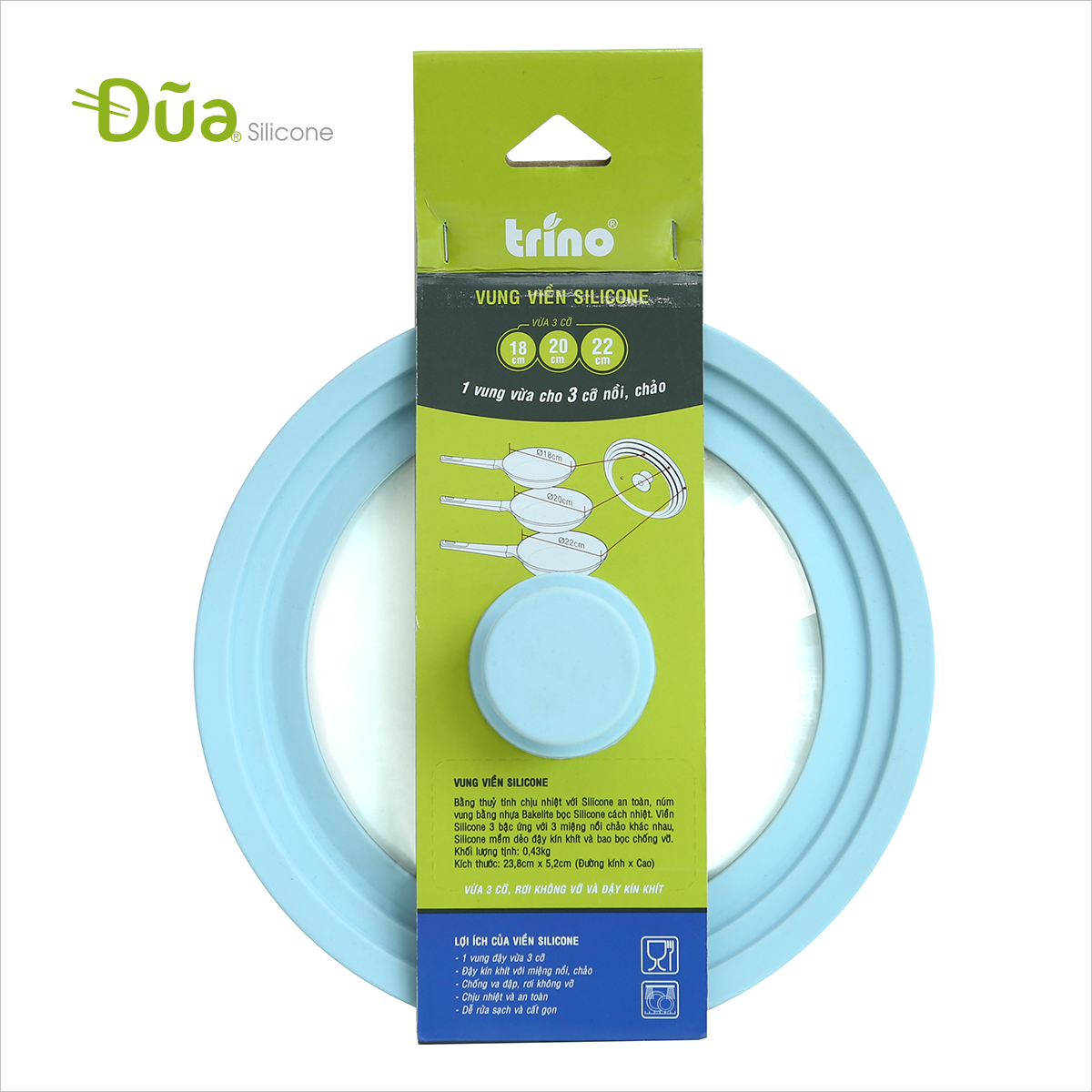 Vung viền silicone 3 cỡ 18, 20, 22cm