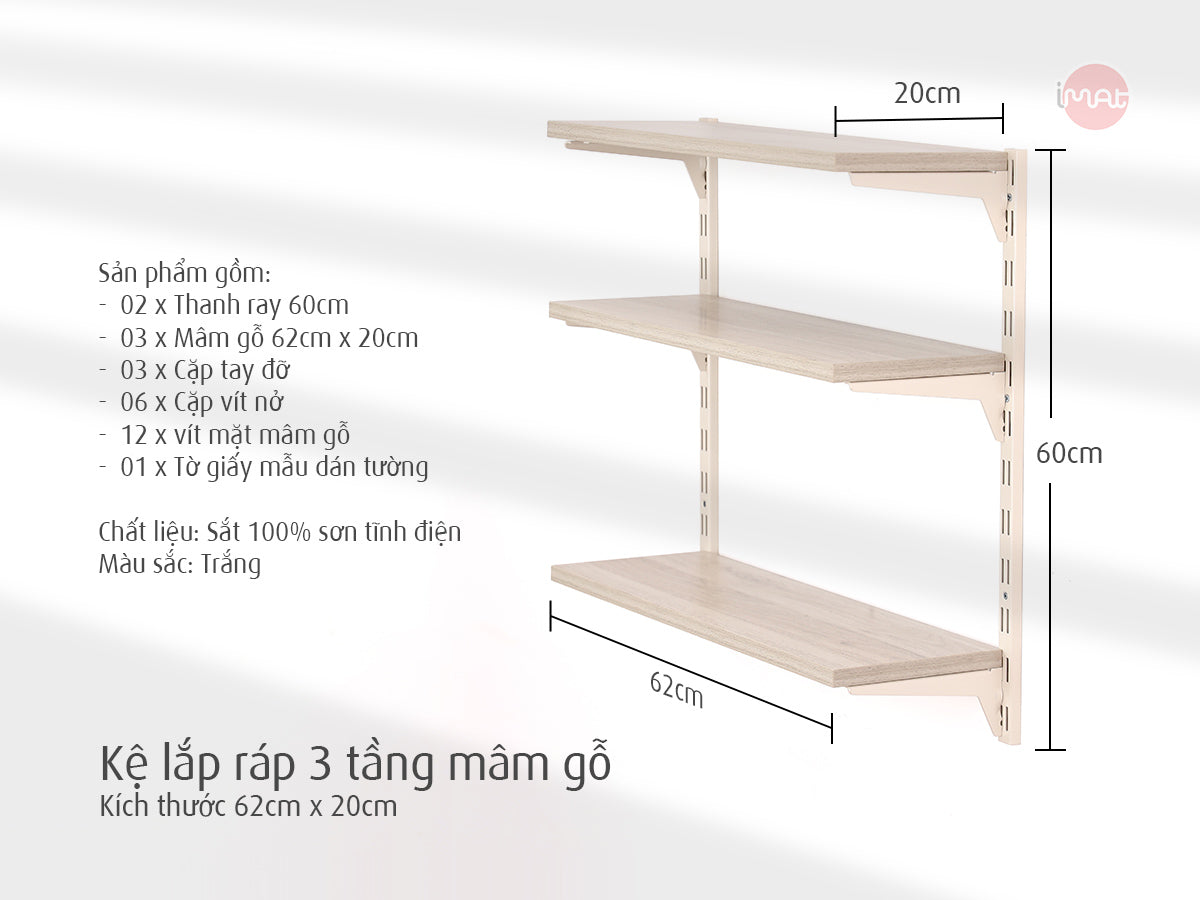 Kệ lắp ráp DIY 3 tầng mâm gỗ