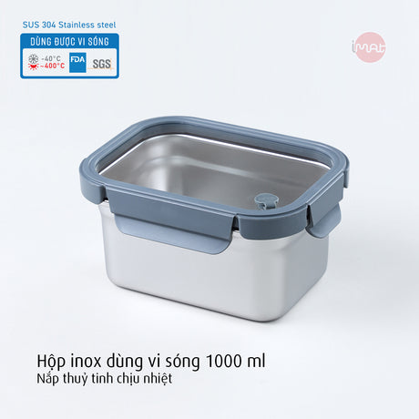 Hộp inox dùng vi sóng, nắp thuỷ tinh các cỡ : 600ml, 800ml, 1L, 1,2L, 1,6L và 2L