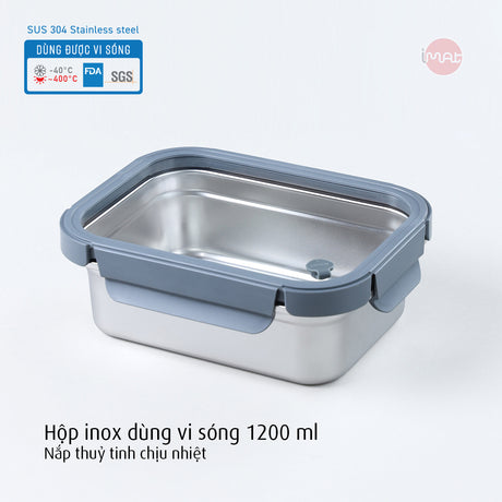 Hộp inox dùng vi sóng, nắp thuỷ tinh các cỡ : 600ml, 800ml, 1L, 1,2L, 1,6L và 2L