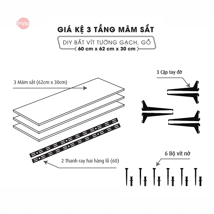 Kệ lắp ráp DIY 3 tầng mâm sắt