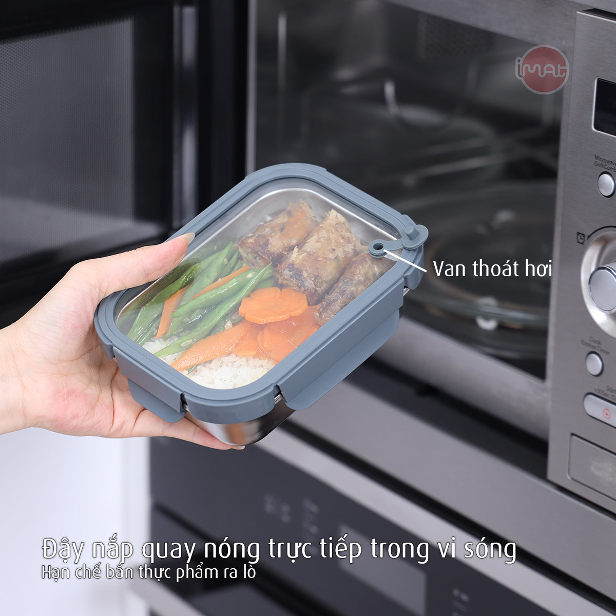 Hộp inox dùng vi sóng, nắp thuỷ tinh chịu nhiệt