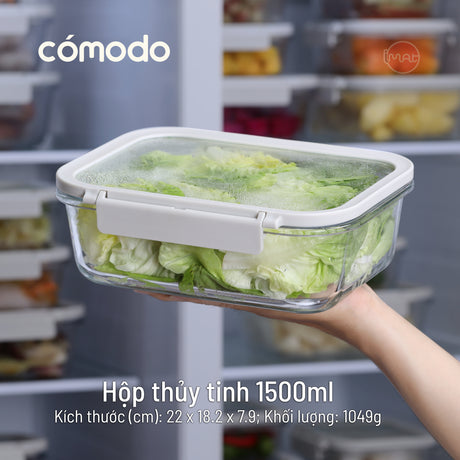Bộ 14 hộp thuỷ tinh Comodo chịu nhiệt nắp kính