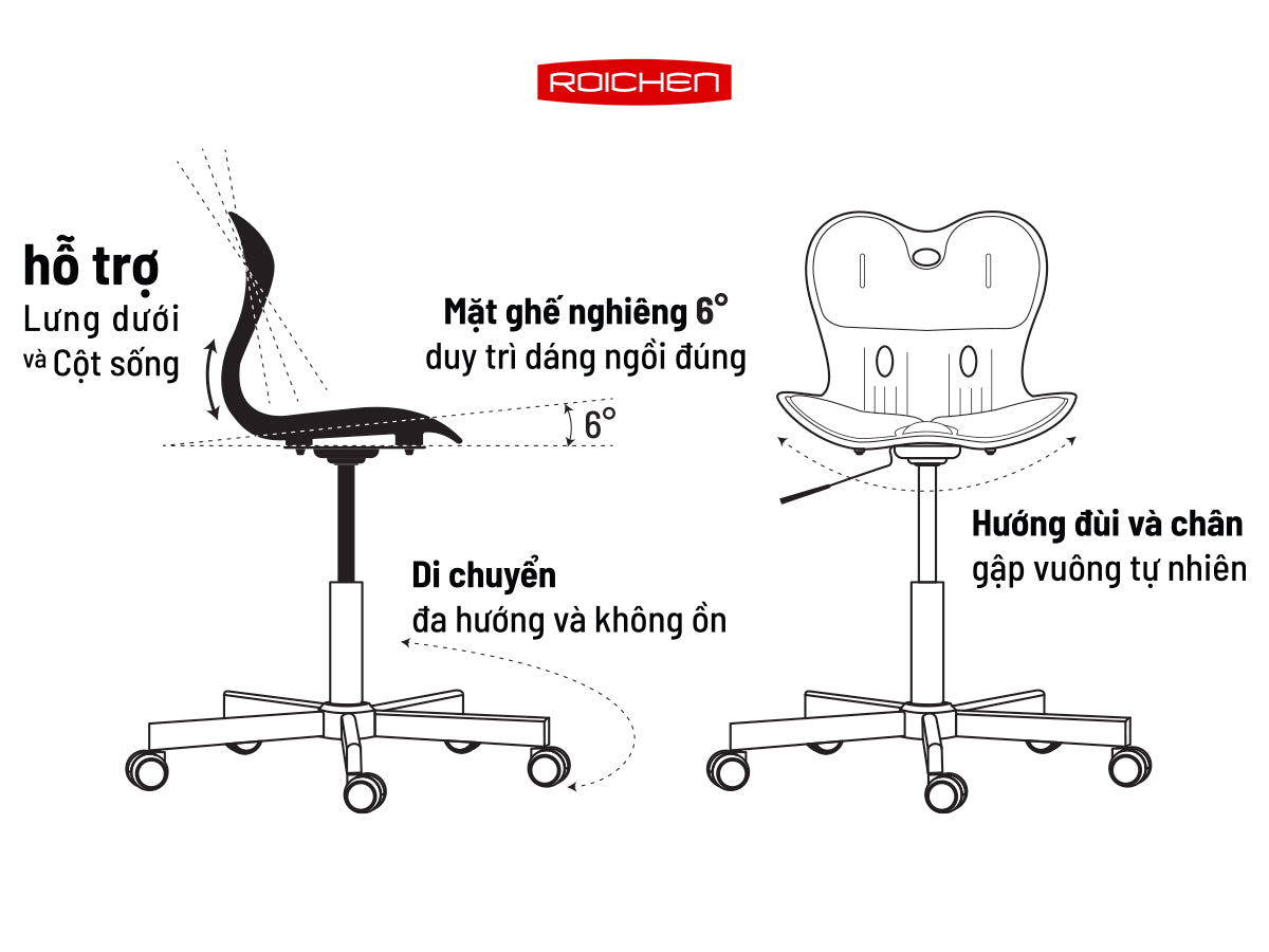 Ghế chỉnh dáng ngồi đúng WOW chân xoay Roichen