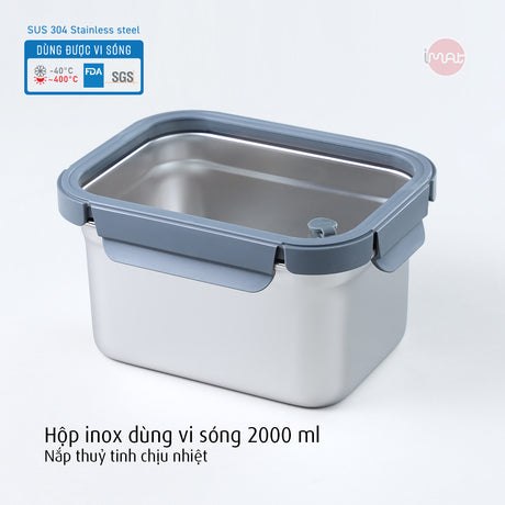 Hộp inox dùng vi sóng, nắp thuỷ tinh các cỡ : 600ml, 800ml, 1L, 1,2L, 1,6L và 2L