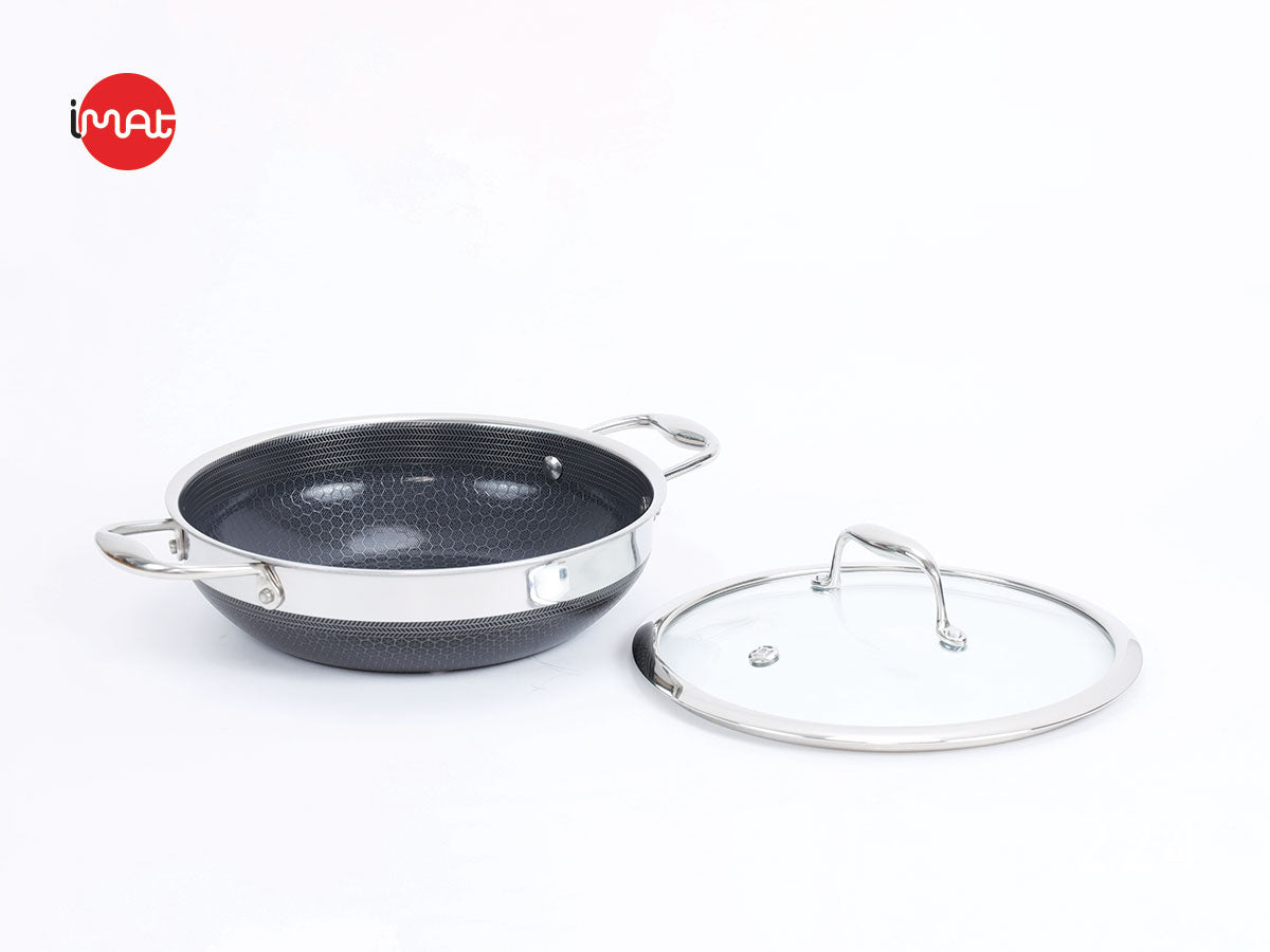 Chảo đa năng 24, 28 hai tay cầm iMat Hybrid tráng gốm đen
