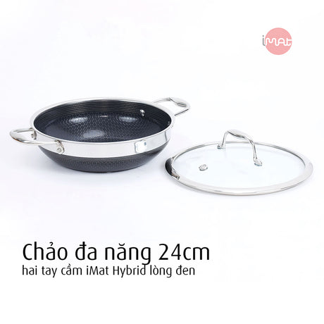 Chảo đa năng 24, 28 hai tay cầm iMat Hybrid lòng đen