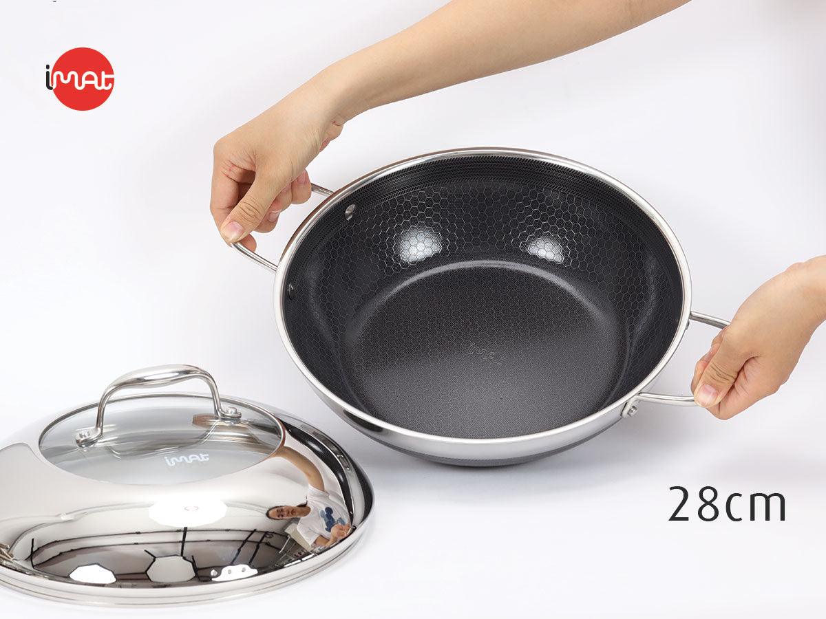 Chảo đa năng 24, 28 hai tay cầm iMat Hybrid tráng gốm đen