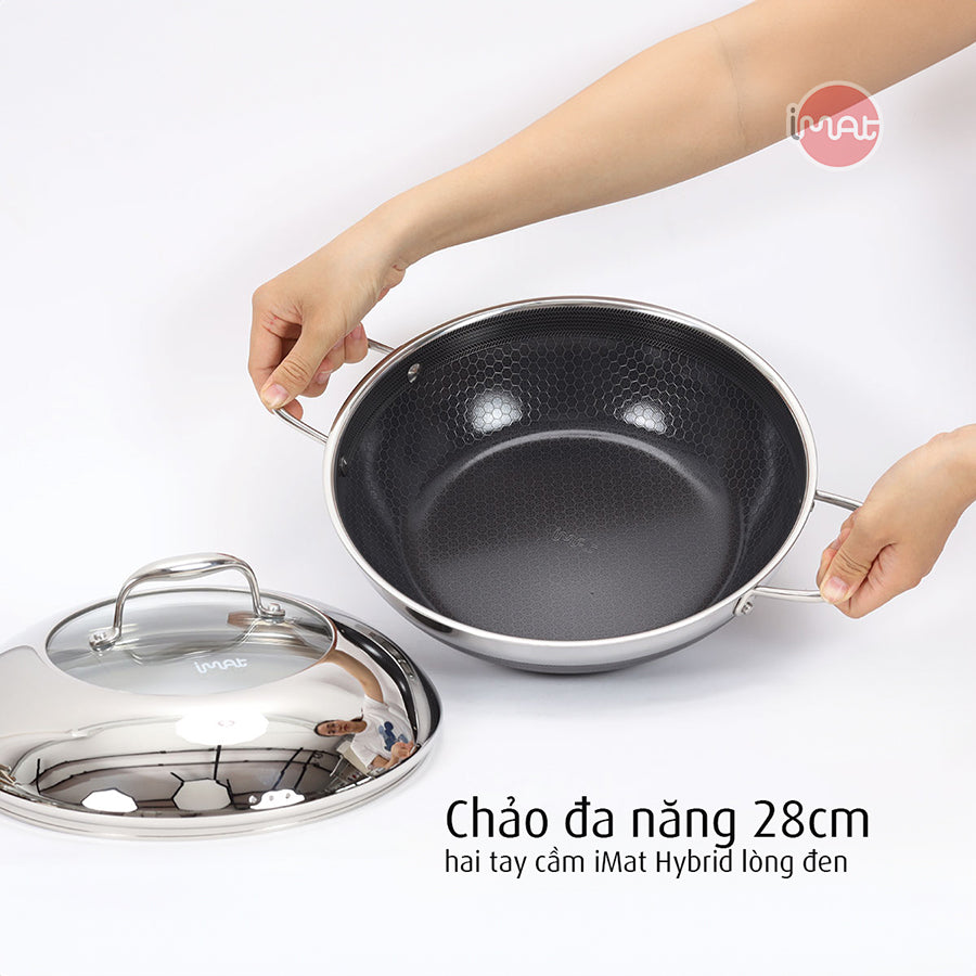 Chảo đa năng 24, 28 hai tay cầm iMat Hybrid lòng đen