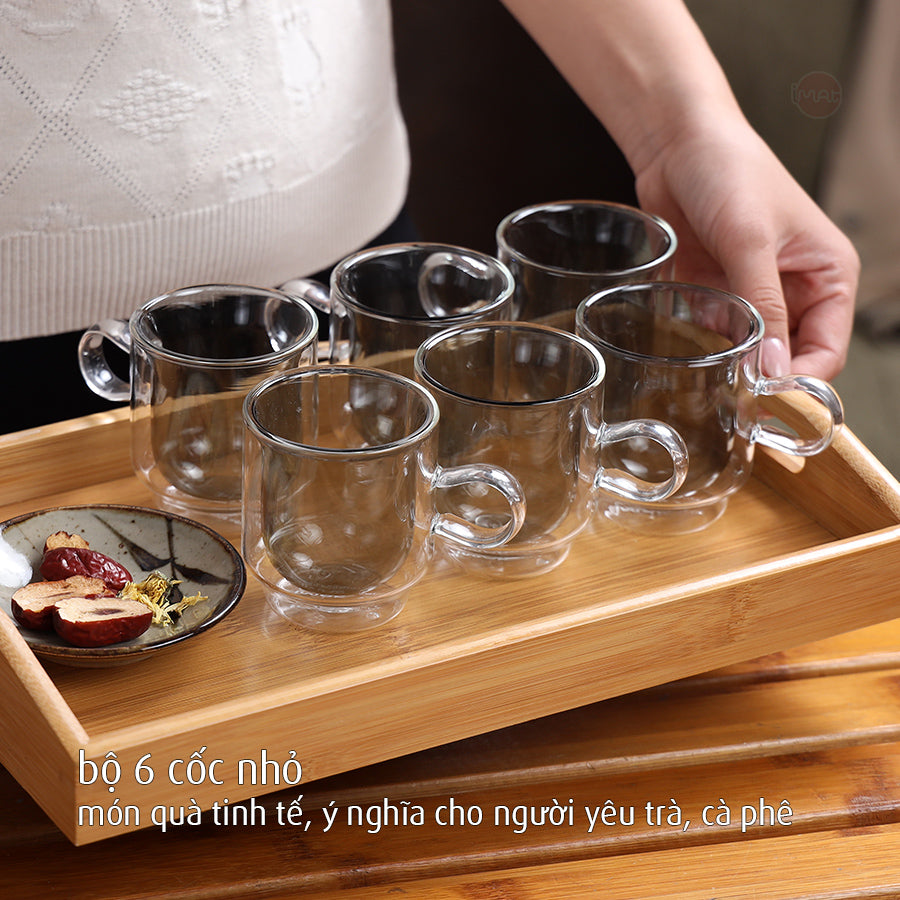 Bộ 6 cốc trà TATA thuỷ tinh Hight Borosilicate 2 thành cách nhiệt